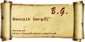 Bencsik Gergő névjegykártya